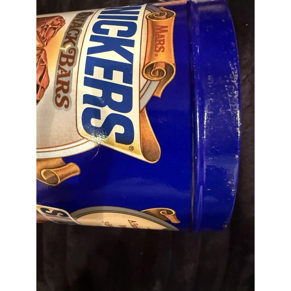 Vintage 1987 Snickers Snack Bars Mars Metal Tin Can 7.5